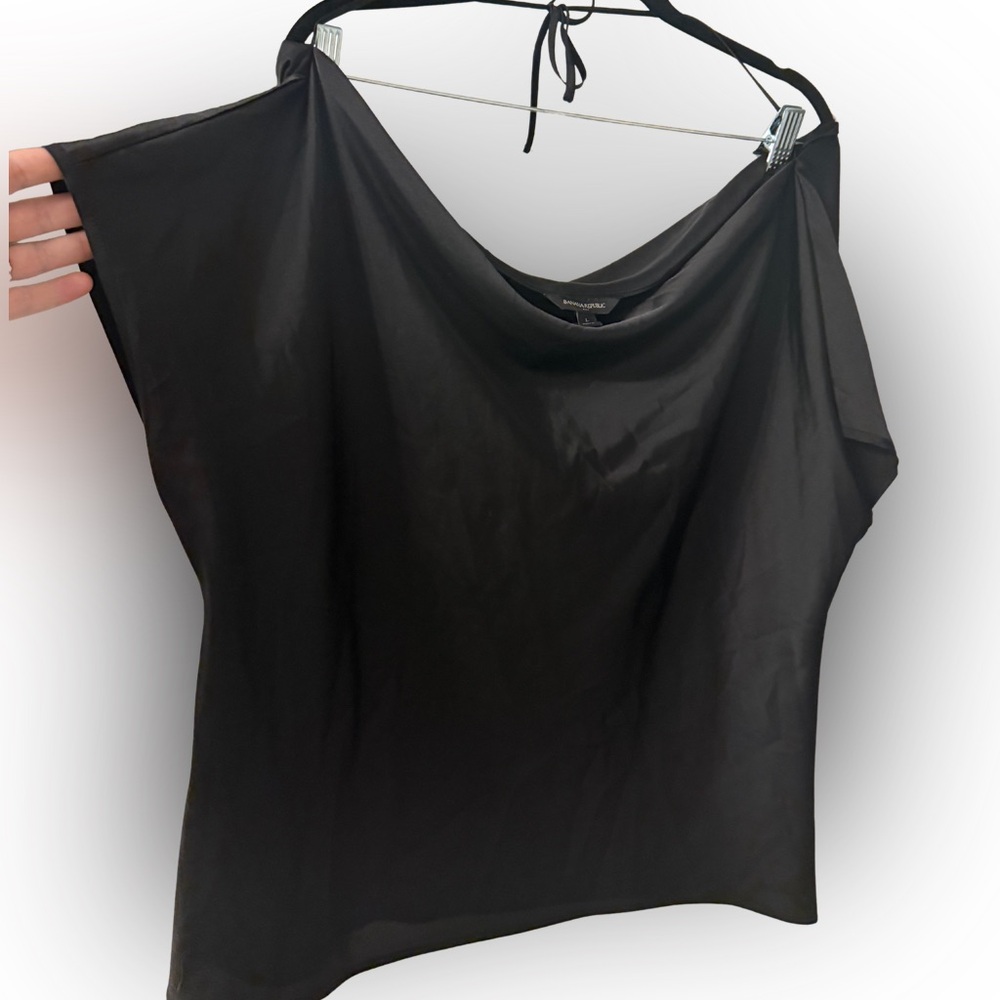 Banana Republic Black Satin Cowl Neck Tie Back Blouse Dolman Sleeve Size L